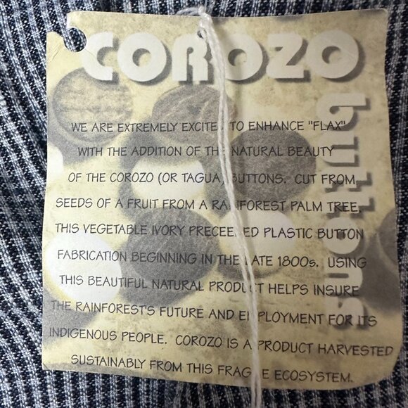 Flax shirt sz L Button Up‎  Short Sleeve blue gingham sustainable buttons linen - Picture 5 of 6